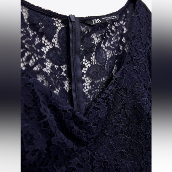 NWT ZARA LACE MIDI DRESS NAVY BLUE SIZE XS NWT - Picture 5 of 5